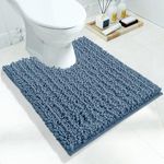 Yimobra Luxury Shaggy Toilet Bath Mat U-Shaped Contour Rugs for Bathroom, 24.4 X 20.4 Inches, Soft and Comfortable, Maximum Absorbent, Dry Quickly, Non-Slip, Machine-Washable, Denim Blue