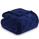 NEWCOSPLAY Super Soft Throw Blanket Navy Premium Silky Flannel Fleece 3D Checkered Lightweight Bed Blanket All Season Use (Navy Checkered, Throw(50"x70"))