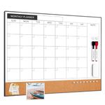 ARCOBIS Dry Erase Calendar with Cork Board for Wall, 60 x 45 Magnetic Calendar Whiteboard with Black Frame, Monthly Combination Board for School, Home, Office