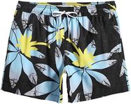 maamgic Mens 7" Stretch Swim Trunks Quick Dry Mesh Lining Swimwear Bathing Suits Flower Black Small