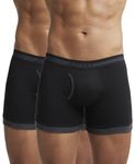 Jockey Men's Super Combed Cotton Rib Solid Boxer Brief with Stay Fresh Properties (Pack of 2)_Style_1017_Black & Black Melange_XL