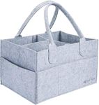 Miramar Portable Baby Diaper Caddy Organizer, Felt Cloth Storage Bag Car Travel Storage Basket Nursery Storage Bin with Detachable Compartments and Pockets (Light Grey)