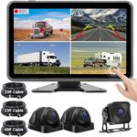 Wired Backup Camera System with 10.1’’ IPS Monitor for Truck RV Bus Trailer,Touch Screen, with Side View Camera, 3 Camera, 4 Split Screen, IP68 Waterproof, Night Vision, Easy Installation,AHD 1080P