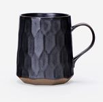 globe faith Personalized Handmade Ceramic Coffee Cup, Vintage Clay Coffee Mug, Office Employee StonewareTea Mug, Pottery Tea Cup Artistic Geometric Pattern, Matte Metallic Black 400ml