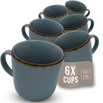 Rustic Coffee Mugs Set of 6 - Premium Stoneware Cups, Dishwasher-Safe - Modern Tea and Coffee Mug Set - Elegant Stoneware Dinnerware - Pure Living in Smokey Blue