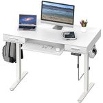 SHW 48 Inch Electric Height Adjustable Desk with Keyboard Tray and Two Drawers, White