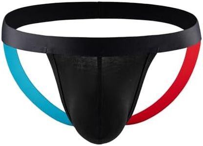 Mens Jockstraps Athletic Supporters Cotton Thongs Sport Underwear Sexy Bikini (US, Alpha, Large, Regular, Regular, Black)