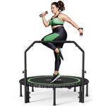 BCAN 550LBS Foldable Mini Trampoline, 48" Fitness Trampoline with Adjustable Handle Bar, Safety Pad/Bungee Cords, Stable & Quiet Exercise Rebounder for Adults Indoor/Garden Workout