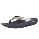 OOFOS OOlala Luxe Sandal, Latte - Women’s Size 8 - Lightweight Recovery Footwear - Reduces Stress on Feet, Joints & Back - Machine Washable - Hand-Painted Treatment.