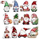 24 PCS Wooden Christmas Tree Decorations, Rustic Cute Christmas Decor Hanging Christmas Tree Decor Crafts with String, 12 Styles Red Vintage Christmas Ornaments for Home, Gifts (Gnome)