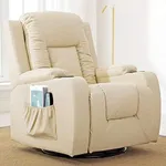 COMHOMA Recliner Chair Massage Rocker with Heated Modern PU Leather Ergonomic Lounge 360 Degree Swivel Single Sofa Seat with Drink Holders Living Room Chair Cream