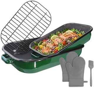 MCCSI Roasting Pan with Rack & Handles 6-Piece Large 14&17 Inch Roaster Dishes, 572°F High Temperature Resistance Oven Dishwasher Safe Non-Stick Deep Lasagna Baking Pan Mother Day Gift Enamel Bakeware