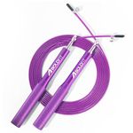 Boldfit Aluminium Skipping Rope for Men, Women & Children Jump Rope for Exercise Workout Metal Skip Tangle Free Jumping Rope for Kids with Adjustable Height Speed Rope - Purple Handle & Steel Cable