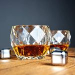 PrimeWorld Stylish European Crystal Whiskey Glasses Set of 6 pcs- 300 ml Bar Glass for Drinking Bourbon, Whisky, Scotch, Cocktails, Cognac- Old Fashioned Cocktail Tumblers