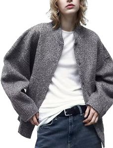 Athlisan Womens Oversized Wool Blend Bomber Jacket Casual Button Down Varsity Jacket with Pockets, Darkgrey, X-Large