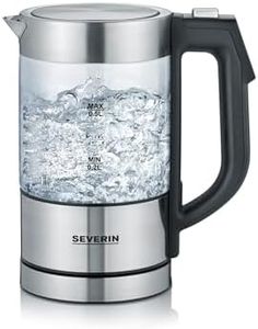 SEVERIN Bouilloire en verre 100% sans BPA, 1 100 W, Petite bouilloire réglable par palier de 5°C, Capacité : 0,5 L, Fonction Maintien au chaud, Bouilloire électrique compacte, verre/inox, WK 3458