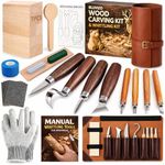 Wood Carving Kit Whittling Kit: Deluxe Wood Carving Tools Set with Leather Case Wood Carving Knife Widdle Kit - Woodworking Gift Kit with Basswood Blocks Hobby for Adults Kids Beginners