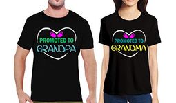 Pooplu Couple Regular Fit Promoted to Grandma and Grandpa Cotton Graphic Printed Round Neck Half Sleeves Pootlu Tshirt. Love, Valentines Day, Couple Regular Fit Tshirts.(Oplu_Black)