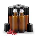 sungwoo 8 Pack Essential Oil Roller Bottles Stainless Steel, 10ml Amber Glass Roller Bottles with Caps for Travel, Perfume and Lip Gloss