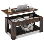 TUKAILAi Coffee Table with Storage Lift Top Coffee Table with Hidden Storage and Shelf Lifting Desktop Sofa Table for Home Office 100 x 50 x 42cm, Dark Wood