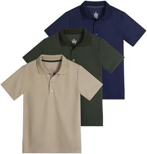 3 Pack: Boy's Active Athletic Polo Shirt Teen Boys Dri Fit Boy Shirts Polos Button Uniform Kids Tee Short Sleeve Golf Tennis Clothing Black Performance School Dress Casual Tops - Set 7, L (10/12)