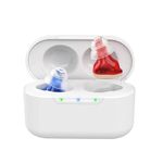 Clarity CIC Rechargeable Personal Sound Amplifier for Adults & Seniors | Invisible Discreet In-Ear Sound Amplifier with Noise Reduction & Charging Case – Red & Blue, 140h Battery | Digital CIC
