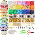 Hbnlai 5300 Clay Beads Bracelet Making Kit, Friendship Bracelet Kits Flat Preppy Beads for Jewelry Making, Polymer Heishi Beads with Charms Gifts for Teen Girls Crafts for Girls Ages 8-12