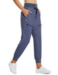 BALEAF Women's Joggers Lightweight Hiking Pants High Waist 5 Zipper Pockets Quick Dry Travel Athletic UPF50+ Blue L