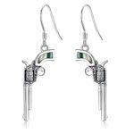 URONE Pistol Earrings 925 Sterling Sliver Gun Dangle Drop Earrings Revolver Gun Jewelry Gifts for Women Men Cowgirl