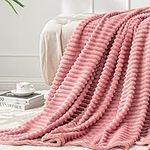 BEDELITE Fleece Throw Blanket for Couch – 3D Ribbed Jacquard Soft and Warm Decorative Blanket – Cozy, Fuzzy, Fluffy, Plush Lightweight Throw Blankets for Bed, Sofa(Graylish Pink, 50x60 inches)