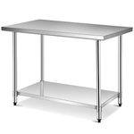 Giantex 48 x 30 Inches NSF Stainless Steel Food Prep Table, Heavy Duty Commercial Kitchen Metal Table with Adjustable Lower Shelf and Plastic Feet, Steel Work Prep Table for Restaurant Home