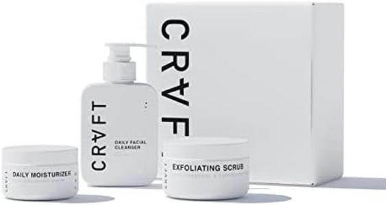 CRVFT Men’s Facial Care Kit | Aloe Vera Face Wash 3oz | Hyaluronic Moisturizer 1oz | Charcoal Exfoliating Scrub 1.7oz | 3 Piece Complete Daily Skin Care System | Look + Feel Your Best [Scented]