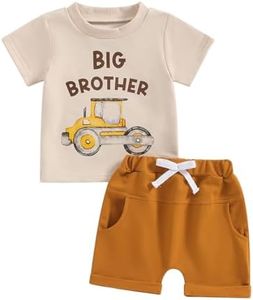 Kuriozud Big Brother Little Brother Matching Outfits Toddler Baby Boy Romper and T Shirt Shorts Set Summer Clothes, Big Brother Yellow, 3-4 Years