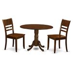East West Furniture DLLY3-ESP-W 3 Piece Set for Small Spaces Contains a Round Dining Room Table with Dropleaf and 2 Wooden Seat Chairs, 42x42 Inch, Espresso