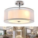 DLLT 15" Semi Flush Mount Ceiling Light Fixture, 3 Lights Double Drum Close to Ceiling Light, Fabric Shade Ceiling lamp for Bedroom, Dining Room, Kitchen, Hallway, Entry, Foyer, E26 Socket(no Bulbs)