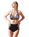 Blooming Jelly Women's High Waisted Halter Two Pieces Bandage Bikini, Multicoloured, M