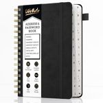 WEMATE Spiral Address Book with Alphabetical Tabs, Leather Password Book, Address Organizer Telephone Notebook Journal Keep Contact Safe Hardcover Large Print for Seniors Home Office 5.8″×8.2″, Black