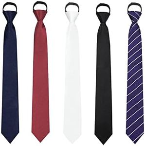 Mantieqingway Pre-tied Ties for Kids Boys 1/2 Pack 14 inch Adjustable Zipper Neck Tie for Wedding Graduation School Uniforms (Mixed 5 pcs)