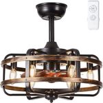 Ceiling Fans with Lights Remote Farmhouse 46cm Flush Mount Industrial Caged Ceiling Fan 3 Speed Vintage Reversible Ceiling Fans with Lamps Retro for Bedroom Dining Room Kitchen 6* E14 Light Bulb Base