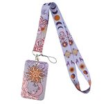 Cute Lanyard with Clip Purple Card Holder for ID Badge for Keys, Kawaii Neck Strap with Sun & Moon Hard Plastic Shell Case