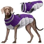 Kuoser Dog Winter Coat Waterproof Cold Weather Warm Jacket for Small Medium Large Dogs Cozy Fleece Lined Puppy Winter Vest with Fur Collar Reflective Zip Up Pet Apparel Outdoor Clothes, Purple