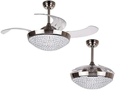 Parrot Uncle Ceiling Fans with Lights and Remote Modern Retractable Ceiling Fan with Light for Bedroom, LED Light Dimmable, 46 Inch