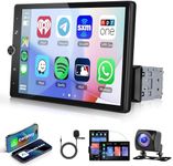 Single Din Car Radio Car Stereo with Wireless Carplay Android Auto, Rimoody 10.4 Inch Vertical Touch Screen Car Radio Bluetooth Mirror Link FM Radio Head Unit Backup Camera
