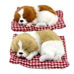 Coolayoung 2Pcs Sleeping Dogs on Pad Doll Toy, Cute Mini Puppy on Pad with Woof Sounds Decor Hand Toy Gift for Kids Boys Girls