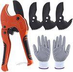 Glarks Ratchet-type Pipe and Tube Cutter with Blade and Cut Resistant Gloves Set, One-hand Fast Cutting Pipe Tool for Cutting 1-5/8 Inch PEX, PPR, PVC, Aluminum-Plastic Hoses and Pipe