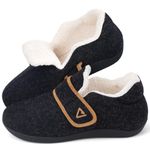 V.Step Orthopedic Slipper with Arch Support for Women Men，Wide Slip on House Shoes for Plantar Fasciitis Pain Relief Adjustable Strap Slipper with Indoor Outdoor Soft Velvety Cotton Lining Moccasin Black M11/W12