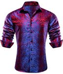 YOHOWA Men's Silk Shirt Button Down Paisley Flower Dress Shirts Formal Casual Work Relaxed Fit Long Sleeve Red and Blue