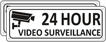 Video Surveillance Signs Outdoor, (2 Pack) Metal Warning Security Signs for House, 10" x 3.5" Camera in Use Sign, Security Camera Sign for Home, Aluminum Monitoring Sign