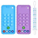 Teething Toys for Babies 0-6 Months, Teething Toys for Babies 6-12 Months,Phone Teether for Baby,Cellphone Shape Chew Toys for Toddler Boys and Girls(Blue+Purple)