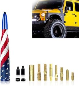 Tesnaao 1 PC Car Bullet Antenna, 5.5In x 0.7In Signal Receiver with American Flag Pattern, Universal Automobile Modification Accessories, for Most Cars, Trucks and Vans (Blue)